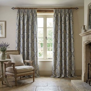 Baroque Mist Blue and Gold Damask Curtains 3