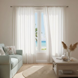 Country Escape Flocked Striped Linen Style Sheer Curtain