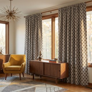 Dottie Delight Mid Century Modern Taupe Green Polka Dot Chenille Curtain