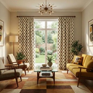 Dottie Delight Mid Century Modern Taupe Polka Dot Chenille Curtain 4