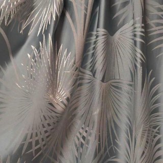 Fan Palm Silhouette Duck Egg Haze Blue Satin Tropical Leaves Curtain 5