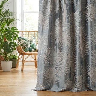 Fan Palm Silhouette Duck Egg Haze Blue Satin Tropical Leaves Curtain 1