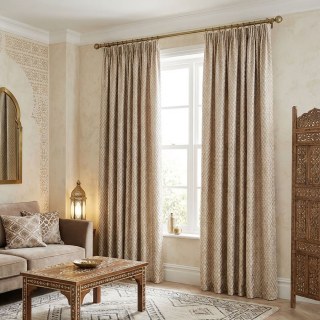 Fancy Trellis 3D Jacquard Cream Arabesque Curtains with Gold Details 3