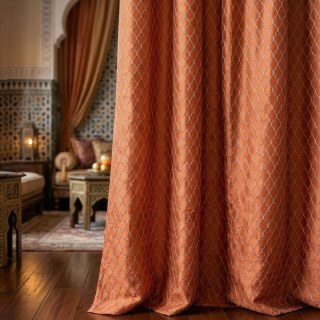Fancy Trellis 3D Jacquard Orange Arabesque Curtains with Gold Details 3