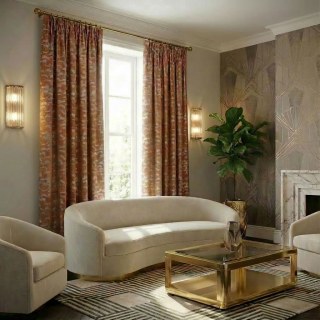 Fluttering Fanburst Art Deco Geometric Terracotta Burnt Orange Curtains