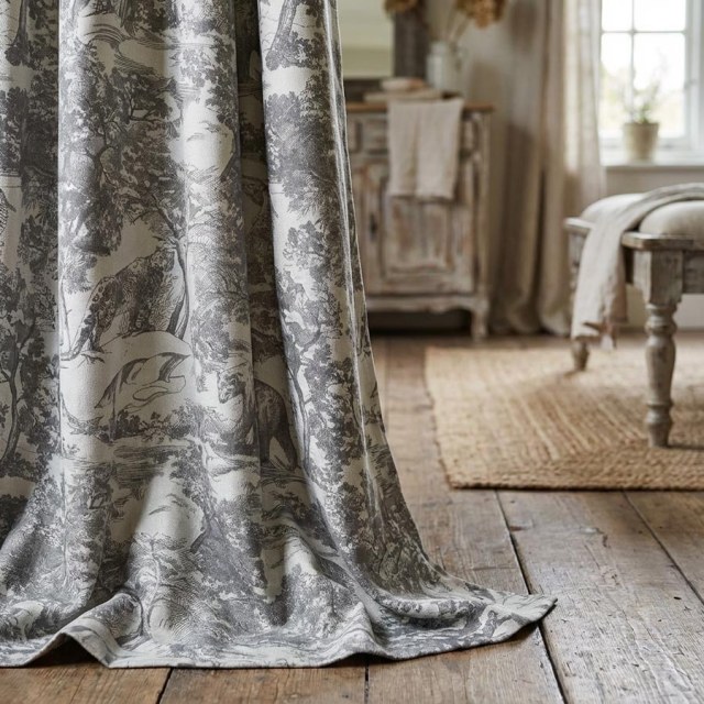 Forest Tale Toile de Jouy Bear Leopard Owl Gray Blackout Animal Chenille Curtains 1