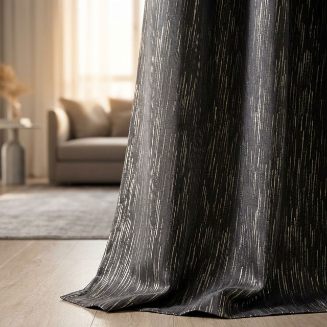 Gilded Stream Black Curtain with Metallic Stripes 1