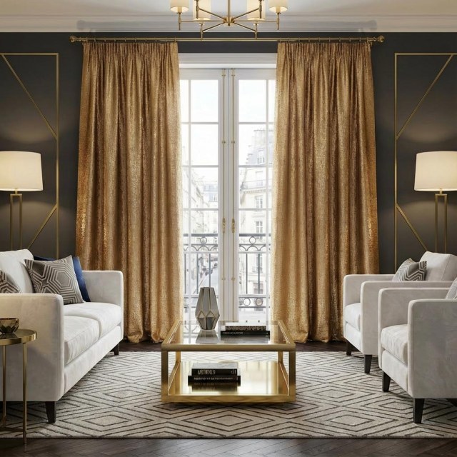 Gold Shimmer Textured Metallic Glittering Curtains 1