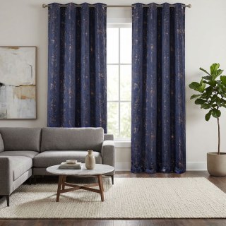 Golden Nebula Dark Blue Abstract Curtains with Gold Glitters 3