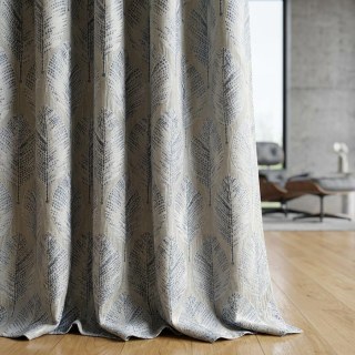 Leaf Dance Luxury Jacquard Shimmering Cream and Blue Foliage Curtains 2