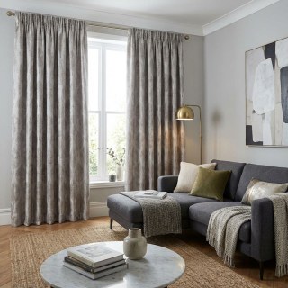 Leaf Dance Luxury Jacquard Shimmering Cream and Mocha Foliage Curtains 3