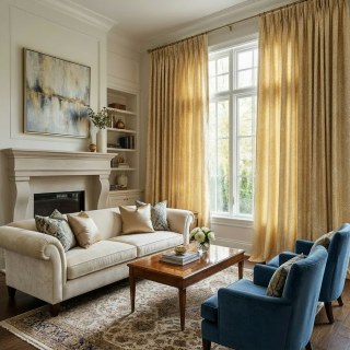 Opulent Floral Luxury Jacquard Satiny Gold Damask Curtain 2