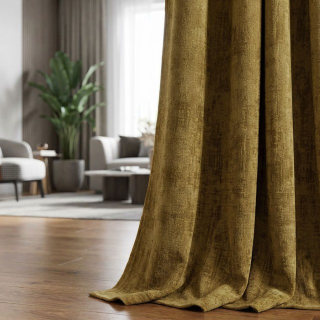 Premium Textured Mustard Yellow Gold Velvet Curtain 1