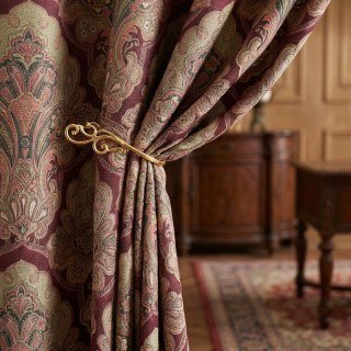 Regal Elegance Burgundy Wine Red Damask Curtain 2