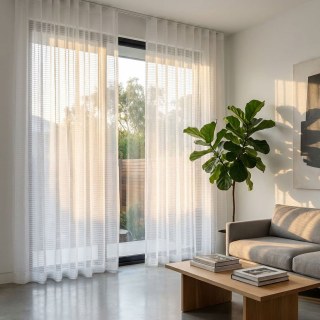 Tide 3D Jacquard Horizontal Striped Grid White Sheer Curtain 4