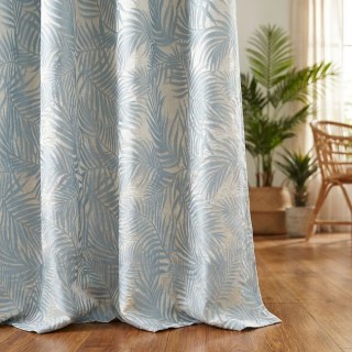Tropical Bliss 3D Jacquard Duck Egg Blue Palm Leaves Curtain