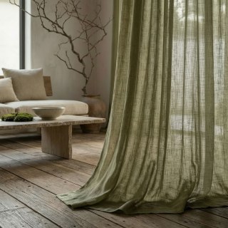 Wabi Sabi 100% Flax Linen Sage Olive Green Heavy Sheer Curtain 2