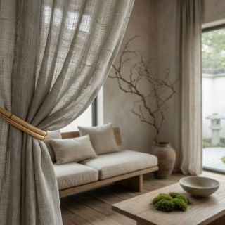 Wabi Sabi Pure Flax Linen Gray Heavy Sheer Curtain 3