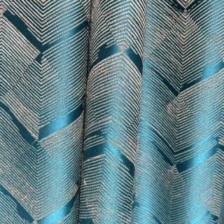 Zigzag Symphony Chevron Teal Blue Faux Silk Modern Geometric Curtains