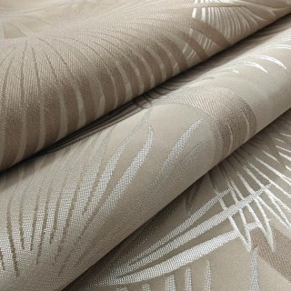 Fan Palm Silhouette Mocha Light Brown Satin Tropical Leaves Curtain