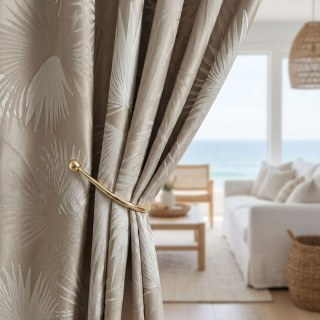 Fan Palm Silhouette Mocha Satin Tropical Leaves Curtain 2