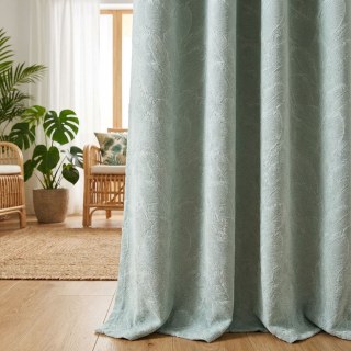 Leafy Lushness Tropical Leaves Pastel Sage Green Chenille Curtains