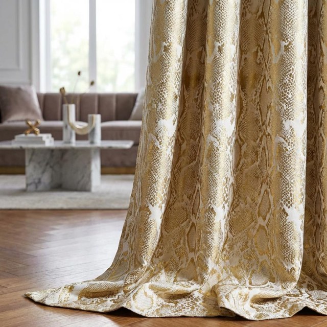 Metallic Serpent Cream and Gold Animal Print Curtains 1