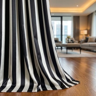 Sleek Black and White Satin Striped Curtain