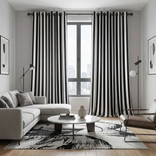 Sleek Black and White Satin Striped Curtain 4