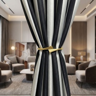 Sleek Black and White Satin Striped Curtain 3