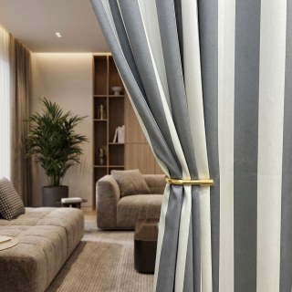 Sleek Gray and White Satin Striped Curtain 2