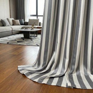 Sleek Gray and White Satin Striped Curtain