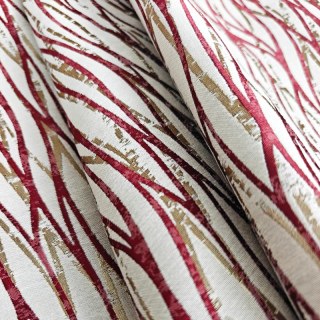 Woven Drift Abstract Geometric Burgundy Wine Red Curtain with Metallic Gold Accents