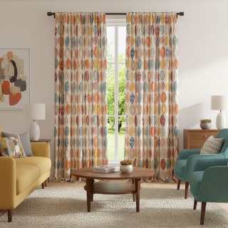 Infinity Red Modern Geometric Patterned Multicolor Curtain Drapes 3