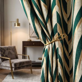 Ocean Wave Elegance Dark Green and Gold Art Deco Geometric Curtains 2