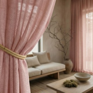 Wabi Sabi Pure Flax Linen Dusky Pink Heavy Sheer Curtain 2