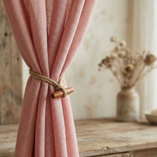 Wabi Sabi Pure Flax Linen Dusky Pink Heavy Sheer Curtain 4