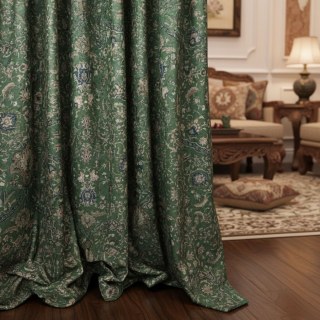 Zanjan Zen Vintage Emerald Green Persian Floral Velvet Curtains
