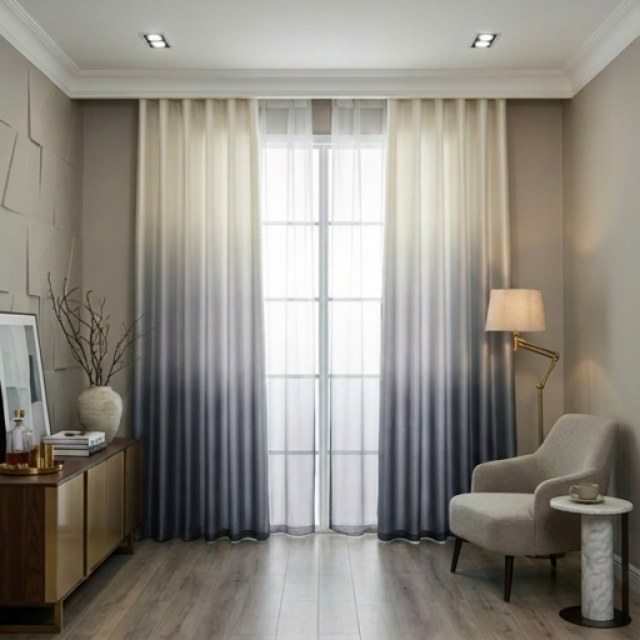 Candy Land Linen Style Gray Ombre Curtain 1
