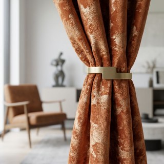 Enigma Sheen Terracotta Orange Gilded Velvet Curtains 4