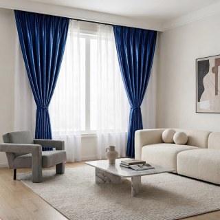 Luminous Luxe Royal Blue Gray Velvet Curtains 2