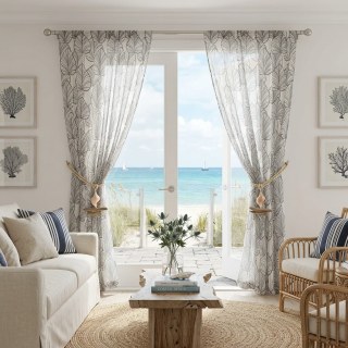 Lush Palm Tree Paradise Textured Gray Semi Sheer Curtain 3