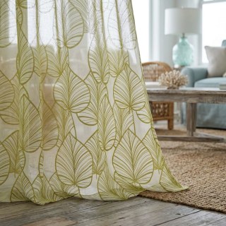 Lush Palm Tree Paradise Textured Green Sheer Curtain