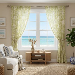 Lush Palm Tree Paradise Textured Green Sheer Curtain 3