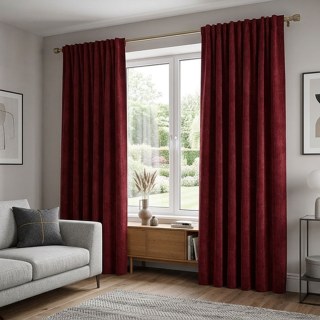 LuxeTouch Burgundy Wine Red Chenille Curtain Drapes 2
