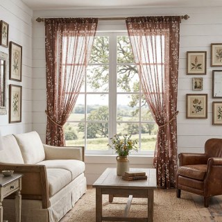 Pascal Brown Vine Print Semi Sheer Curtain 4