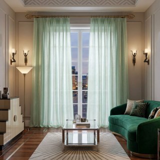 Rolling Hills Art Deco Shimmering Green Sheer Organza Curtains 2