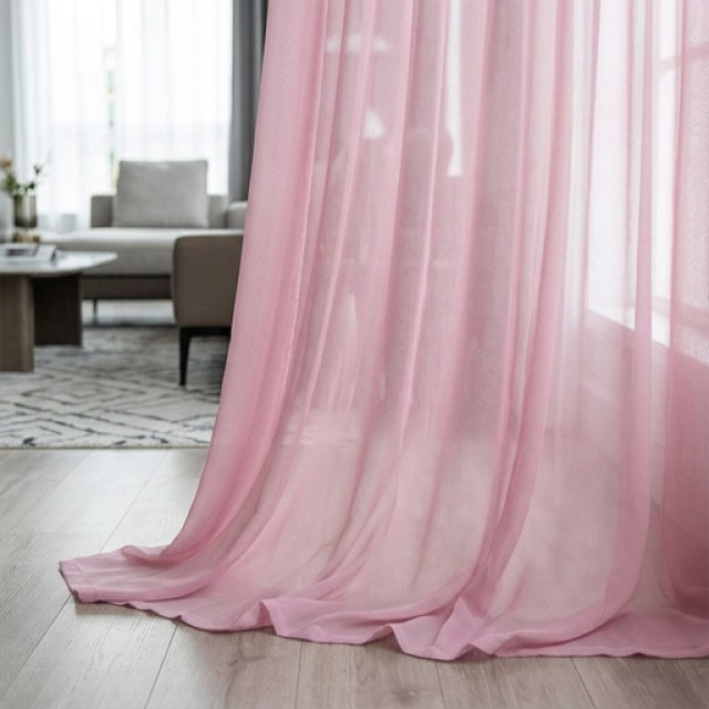 Satiny Touch Textured Pink Sheer Curtain 1