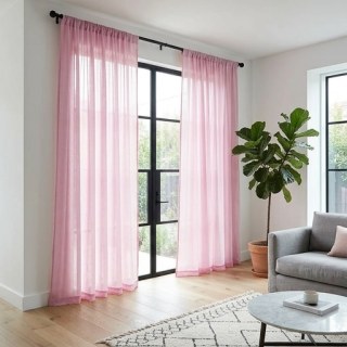 Satiny Touch Textured Pink Sheer Curtain 2