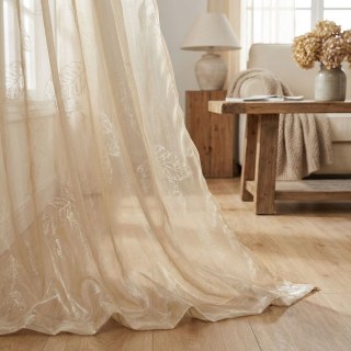 Shimmering Leaves Champagne Gold Organza Sheer Curtain